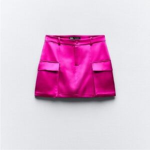 Zara Satin Pink Mini Skirt with Pockets